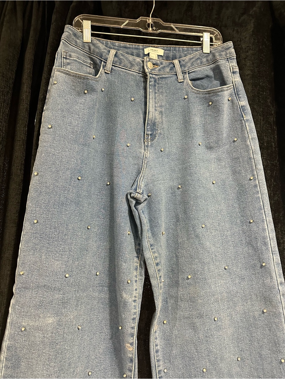 Diamond Rhinestone Studded Light Blue Women’s Jeans